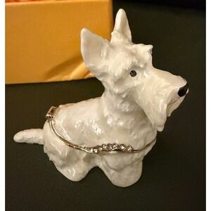 Westie Scotty Dog Trinket Box Women White Rhinestone Enamel New